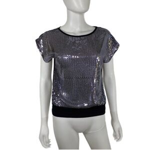 Sasha Black & Silver Sheer Sequins Blouse